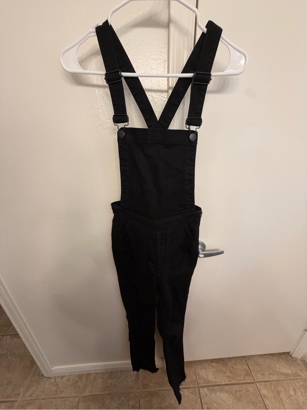 Madewell Black Denim Overalls with Adjustable Cross Straps Raw Hem Size XS